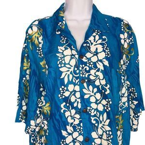 Hawaiian Aloha Tropical Shirt Shorts Set Mens XXL Blue White Floral TIKI